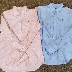 Lot of 2 Ralph Lauren 100% cotton Women's slim fit oxford button down shirts